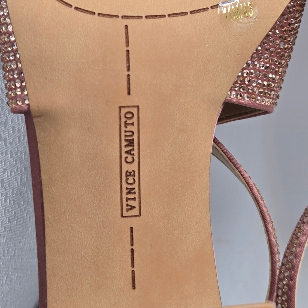 Vince Camuto Pink Rhinestone satin heels Womens 11M Flared Heel ankle strap(S10) - Picture 3 of 13